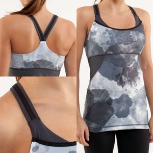 LULULEMON BUILT IN BRA CROSS MY HEART TANK CAMO GREY CORAL TINTED SIZE SMALL